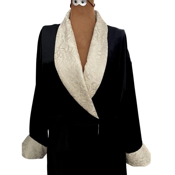 Natori Private Luxuries Sz L Velvet Robe Black Silk Maxi Luxury Elegant Glam - Picture 1 of 16